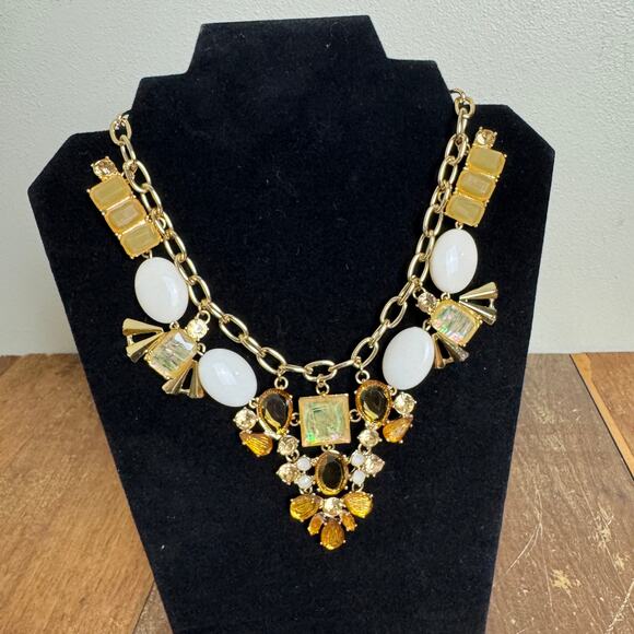 Chunky Rhinestone White Amber Orange Oversized Jewel Statement Necklace - Picture 1 of 4